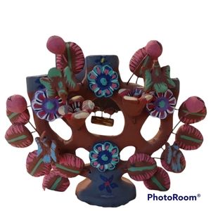 Mexican Clay Pottery Three Candle Holder